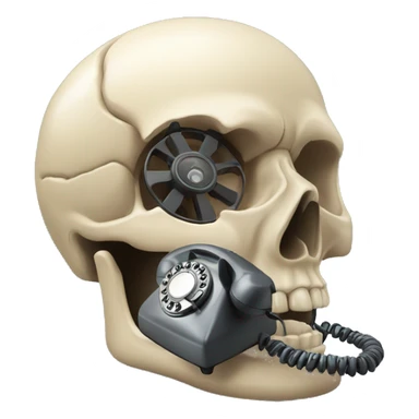 A rotary telephone inside a skull. sticker