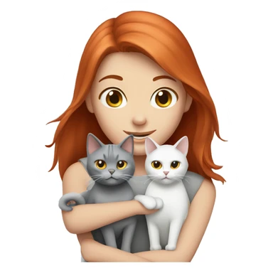 Red haired girl holding 1 grey cat and 1 grey and white cat sticker