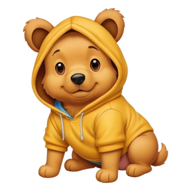 Dog with Winnie the poo hoodie sticker