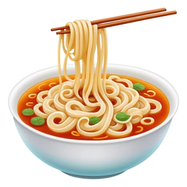 Chengdu sweet water noodles with sweet sauce, simplified emoji style with bold outlines and bright colors, cartoon style Tianshui Mian dessert-like noodle sticker