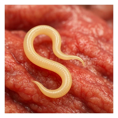 close up of intestinal parasite worm on pig intestinal tissue macro details blurred background 4K quality sticker