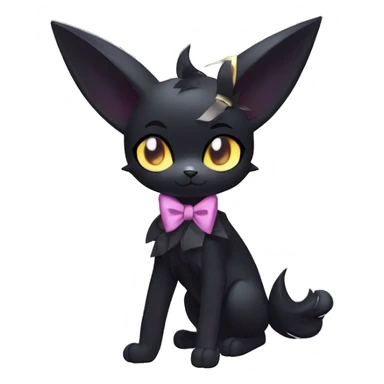 Shiny Dark Cool Edgy Black beautiful ethereal fantasy Kawaii Sona Umbreon-Noibat-Litten-Fakemon-cat-animal with edgy bat-ears bow tie black mane vtuber model Full Body sticker