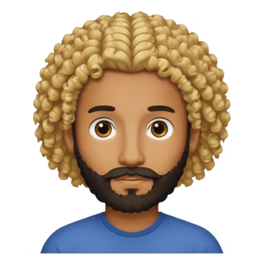 Brown man with curly blonde hair and a black beard sticker