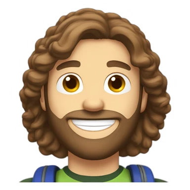 Skydiving college student that's fit with German facial features, long wavy brown hair, brown eyes and a beard sticker