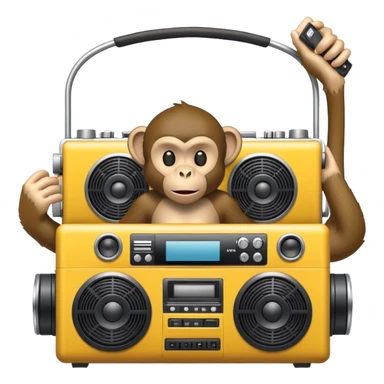 Monkey on a train with a boombox sticker