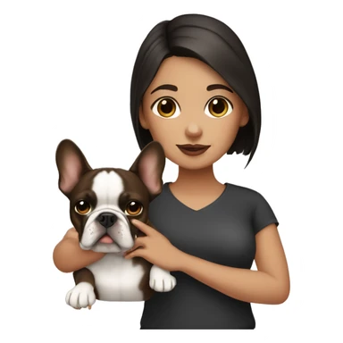 dark haired girl with brown french bulldog sticker