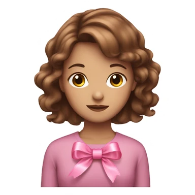 Girl brown hair with pink ribbon sticker