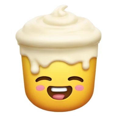 Smiling emoji with mayonnaise on top of it, blushing satisfied  sticker