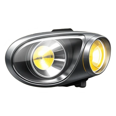 A car headlight, shining brightly with a focused beam of light, cutting through the dark, illuminating the road ahead. The light is intense and clear, often with a white or yellowish glow sticker