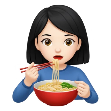 Pale girl with black hair eating noodle  sticker