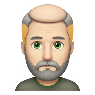 Greenish grey eyed adult man with tired look. Short dark grey hair, poor amount. He has a very long beard hanging. Pale skin. He's serious and looks tired. Make sure his hair and beard are both dark grey. sticker