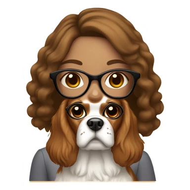 A brown haired white skin girl wearing glasses with a king charles spaniel dog sticker