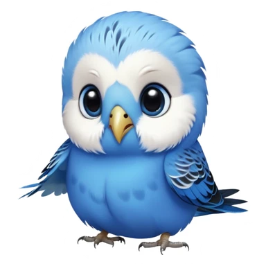 cinematic-cute-blue-budgie-portrait-emoji,-head-tilted-playfully-and-inquisitively,-featuring-a-brilliant-blue-feathered-fur-and white and black feathered face-with-a-natural-sheen,-round,-sparkling-dark-eyes-filled-with-curiosity,-simplified-yet-irresistibly-adorable sticker