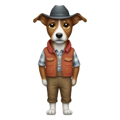 a dog with a farmers outfit on sticker
