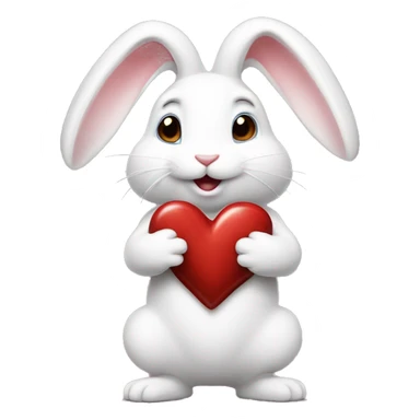 White bunny standing up on its hind legs, eating Valentine chocolate  sticker