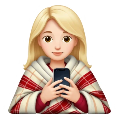woman in cozy blanket with iPhone, iPhone style emoji sticker