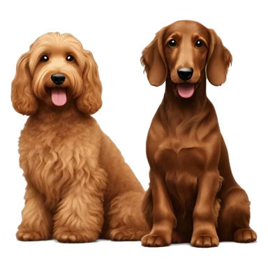 Large Brown goldendoodle and a black and brown longhair dachshund sitting together  sticker