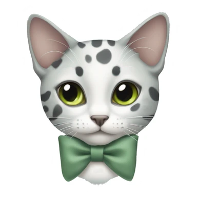 Grey and white spotted cat with sage green bow at neck sticker