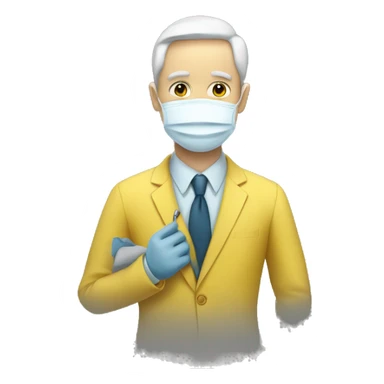 Podologist is a man with white skin, wearing a mask and a yellow suit sticker