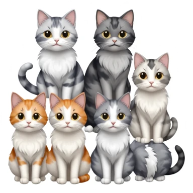 6 realistic looking cats with different natural coloured coats, assorted grey and white, greys, calico colours etc
 sticker