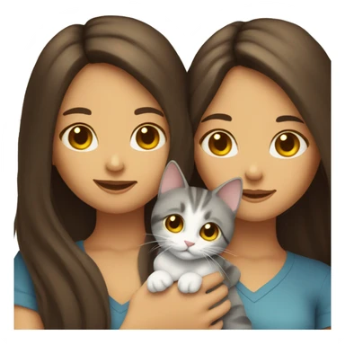 Two long hair brunette girls and two cats in their hands sticker