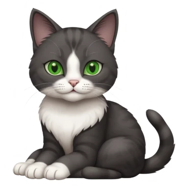 full body view of beautiful female solid dark grey cat with green eyes, white toes/paws and white patch on her chest sticker