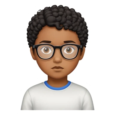 "- Nam
- 10 tuổi
- Da nâu
- Tóc ngắn, đen, xoăn
- mặt nghiêm túc
- Đeo kính
" sticker