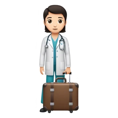 with dark hair and a doctors suit case sticker