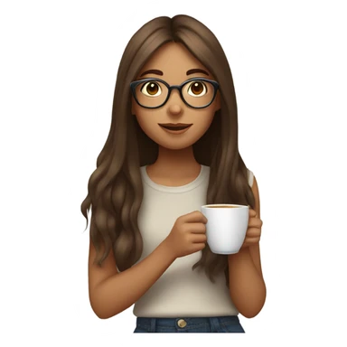 Girl sipping tea with long and brown hair with glasses sticker