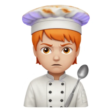 Short orange hair, angry, wearing chef uniform and chef hat sticker