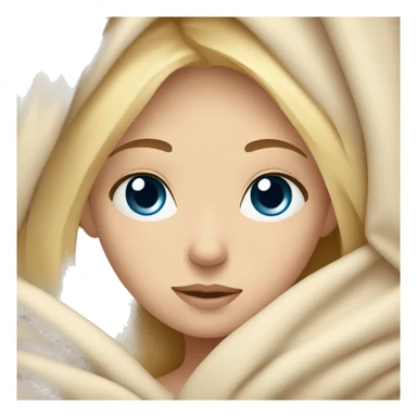 blonde girl blue eyes cuddled up in a beige blanket sticker