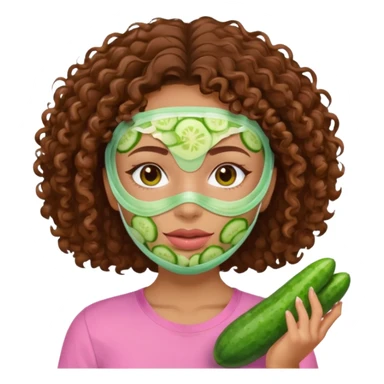 lightskin girl with green skincare facemask and cucumbers and brown curly hair and a pink shirt  sticker