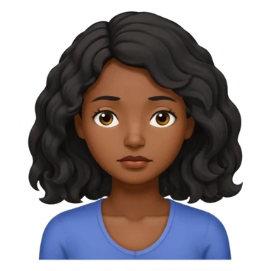 Sleepy tired dark brown skin color black women wavy hair shoulder length small eyes sticker