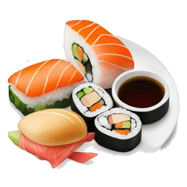 Plate with sushi, burguer. Cocktail sticker