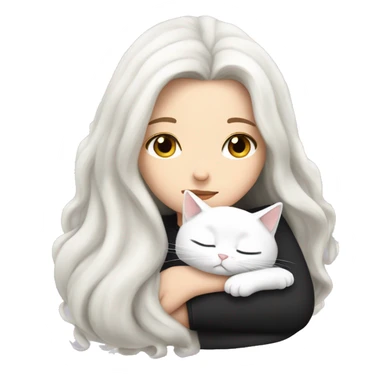A pretty white girl with very long black hair and sleeping curled up to a white cat  sticker