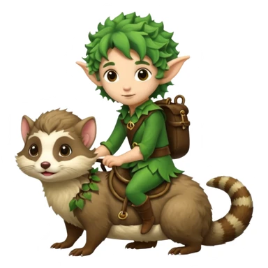 tiny forest elf with messy curls riding ferret sticker