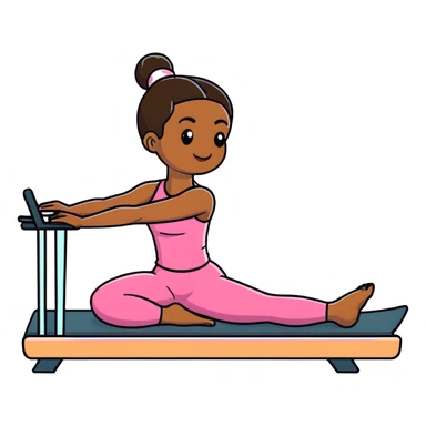Brown girl in pink outfit on pink reformer pilates sticker