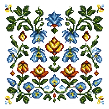 Traditional Ukrainian embroidery pattern, pixel art style, detailed and intricate sticker