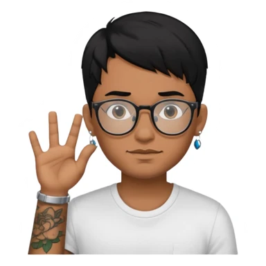 man with tattoo, black hair, wearing glasses, have 1 earring sticker