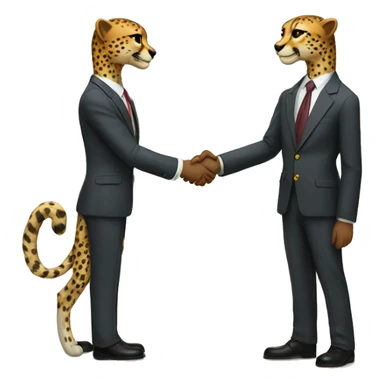 A cheetah in a classic suit shakes hands with a man  sticker