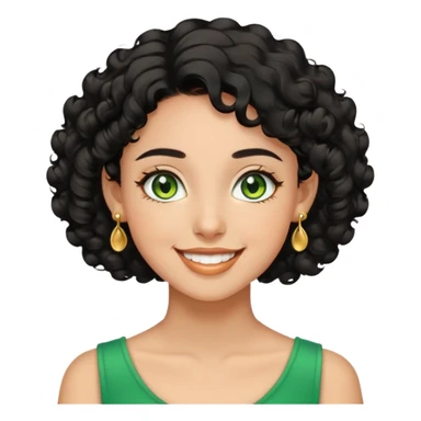 girl showing happiness, medium skin tone, short curly black hair, gold earrings, green eyes Minimal emoji showing happiness, medium skin tone, short curly black hair, gold earrings, green eyes sticker
