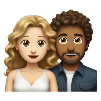 White woman with long dark brown curly hair kissing white man with light brown hair and stubble sticker