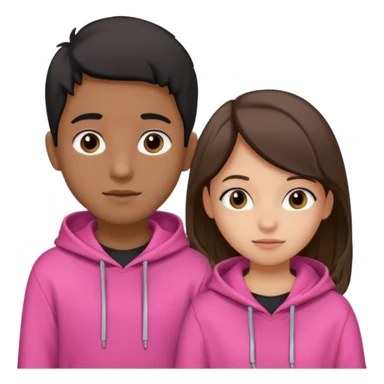 Two friends one boy and one girl in a pink hoodie and the boy with black shirt sticker