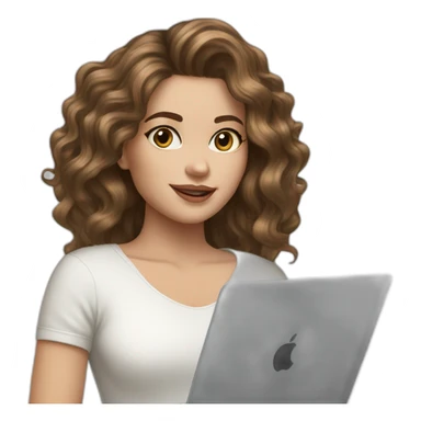brown balayage wavy hair white girl with macbook sticker