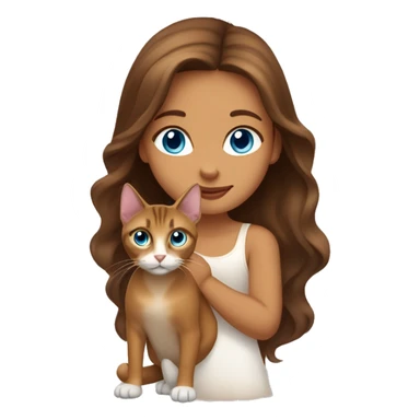 girl with long wavy brown hair, big blue eyes and Abyssinian cat next to her sticker