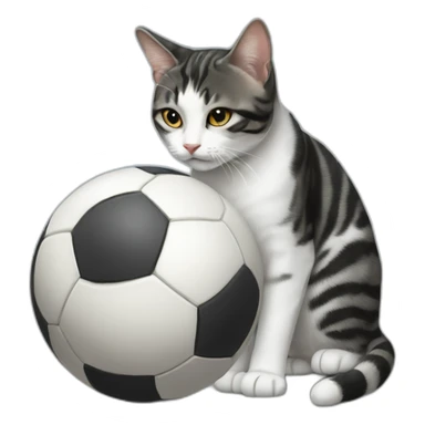 Black and white Tabby cat playing with ball sticker