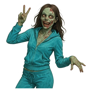 zombie lady in velour tracksuit, 2000s fashion, playful sticker