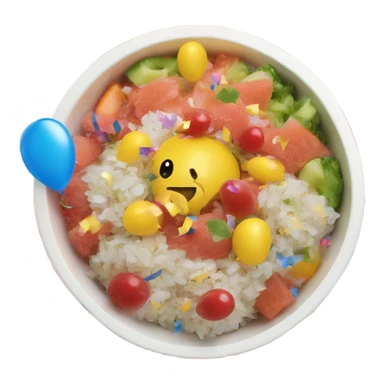 Poke bowl with balloons and confetti sticker