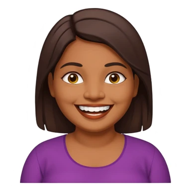 40 yr old chubby sri lankan woman, dark skin, straight brown hair, big smile, white teeth sticker