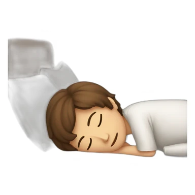 a 12-year-old boy with brown hair sleeps with his head on a pillow sticker